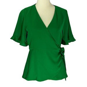 Zara Trafaluc Collection Short Sleeve V-Neck Wrap Top in Green Size Small